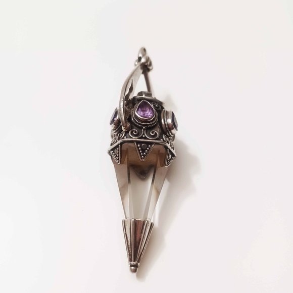 Large Lemurian Quartz Crystal Teardrop Amethyst Pendulum Necklace - Picture 2 of 9